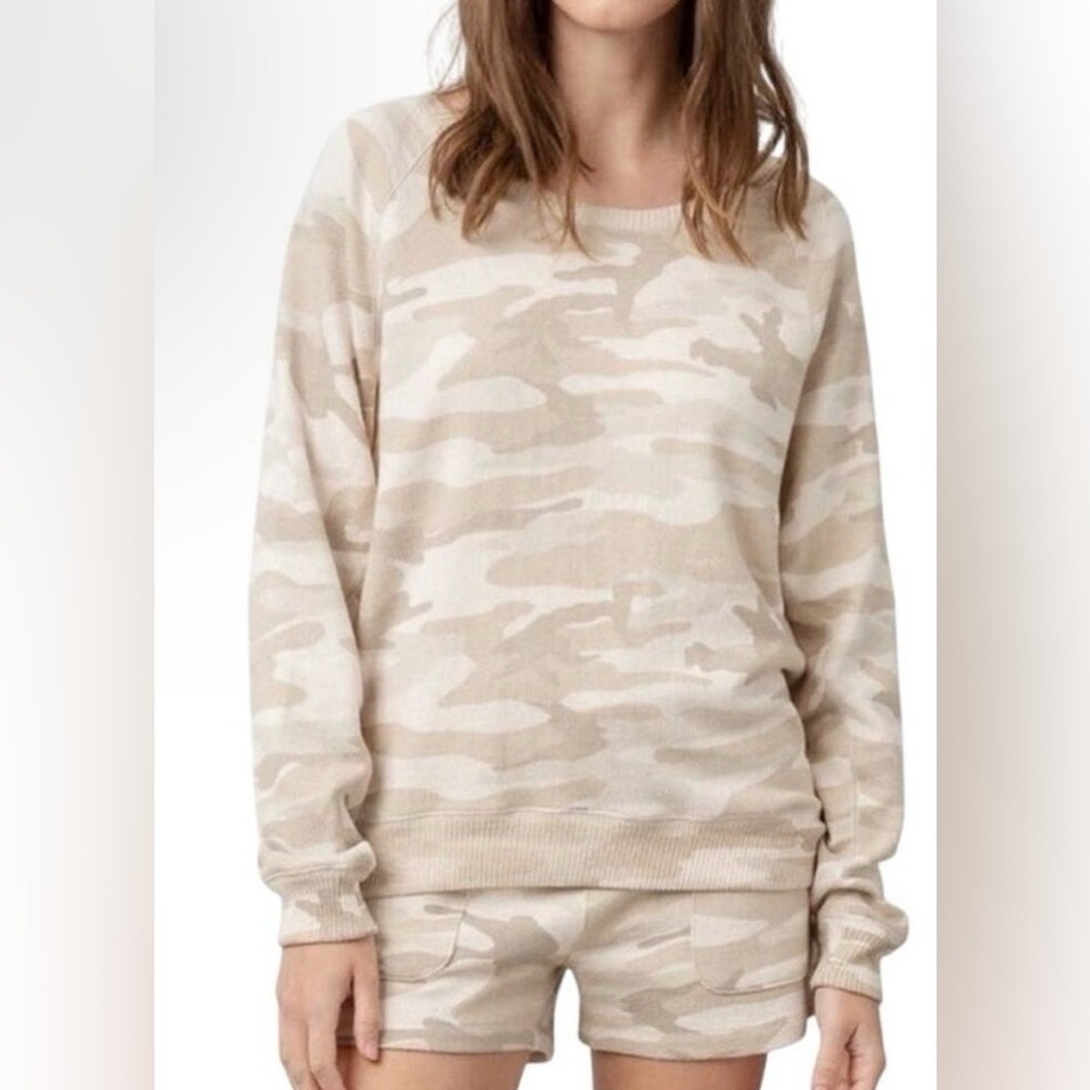 Rails Cream and Tan Camouflage Crew Neck Sweater